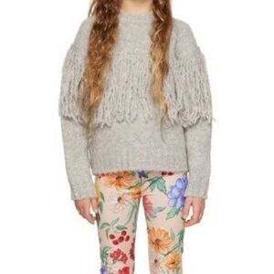 NWT Maison Mangostan Wool Alpaca Blend Grey Fringe Kids Sweater Size 12Y